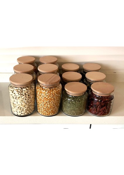 12'li Vakum Kapaklı Cam Kavanoz Erzak Kabı 111 Adet Etiket