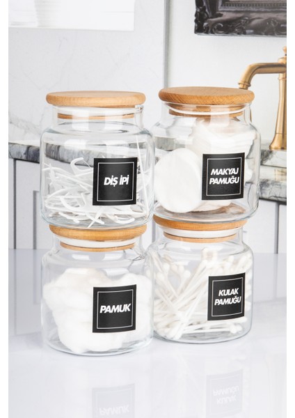 4'lü Kulak Pamuğu ve Pamuk Kavanozu Vakumlu Kapaklı 500 ml modelleri