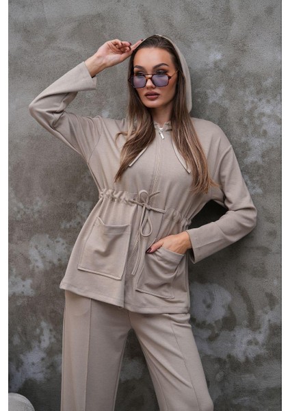 Bel Büzgülü Cep Detaylı Fermuarlı Modal Ikili Takım modelleri