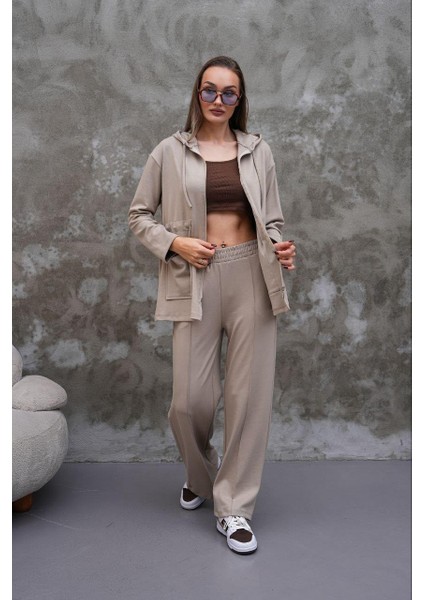 Bel Büzgülü Cep Detaylı Fermuarlı Modal Ikili Takım