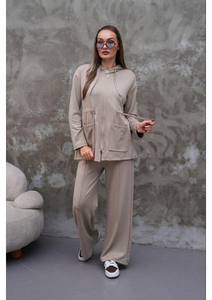 Bel Büzgülü Cep Detaylı Fermuarlı Modal Ikili Takım