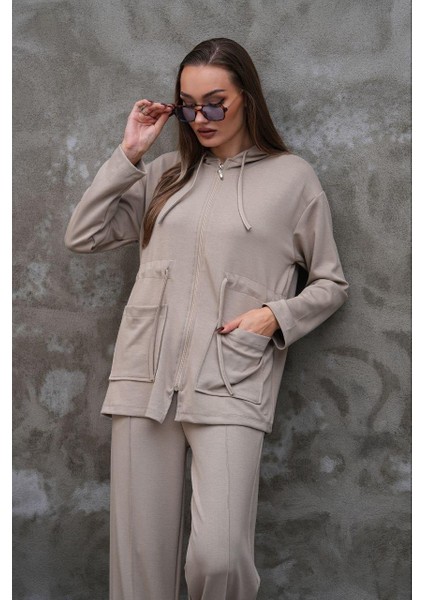 Bel Büzgülü Cep Detaylı Fermuarlı Modal Ikili Takım