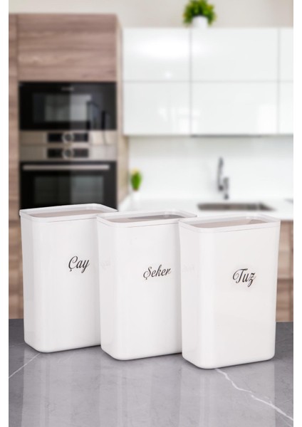 6'lı Beyaz Erzak Saklama Kutusu Vakumlu Kapaklı 3 Lt Akrilik Etiketli modelleri