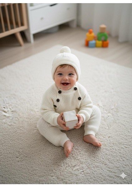 Çocuk Triko Selanık Örme Şapkalı Kışlık Özel Düğmeli Şapkalı 3 Lü Takım fiyatları