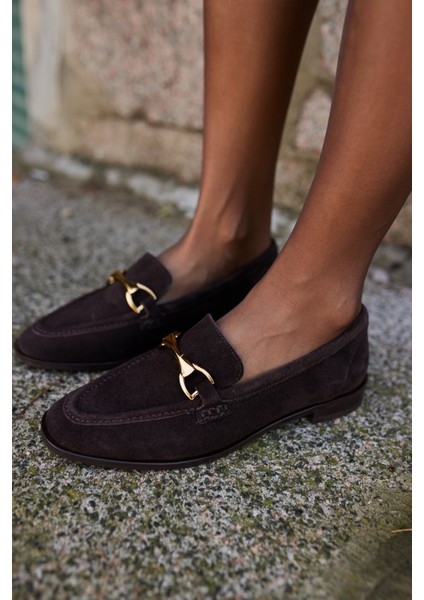 Rush Kadın Bordo Gercek Suet Toka Detay Loafer Ayakkabi