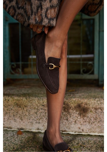 Rush Kadın Bordo Gercek Suet Toka Detay Loafer Ayakkabi