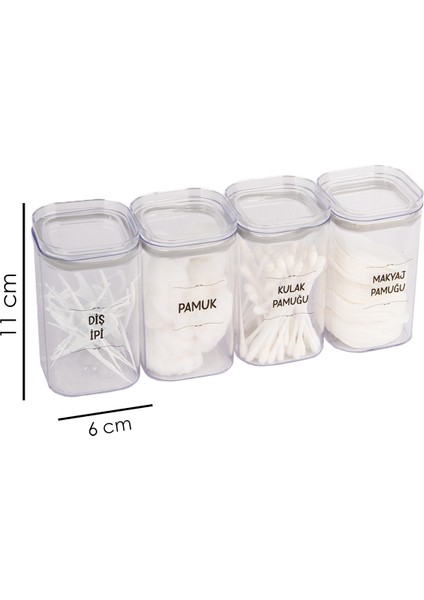4'lü Vakumlu Kapaklı Şeffaf Kulak Pamuğu, Pamuk, Makyaj Pamuğu, Diş Ipi Kavanozu Akrilik fiyatları