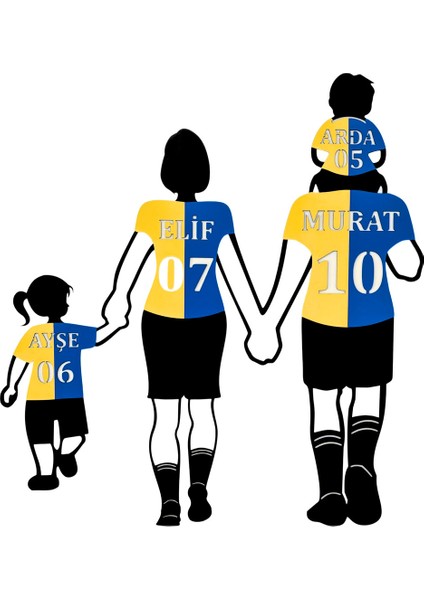 Kişiye Özel Taraftar Duvar Dekoru-Anne-Baba-1 Kız 1 Erkek Çocuk-Isimli ve Numaralı -Takım Renkleri fiyatları