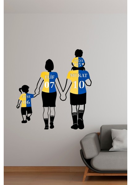Kişiye Özel Taraftar Duvar Dekoru-Anne-Baba-1 Kız 1 Erkek Çocuk-Isimli ve Numaralı -Takım Renkleri modelleri