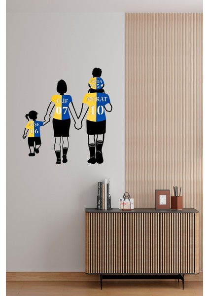 Kişiye Özel Taraftar Duvar Dekoru-Anne-Baba-1 Kız 1 Erkek Çocuk-Isimli ve Numaralı -Takım Renkleri indirimleri