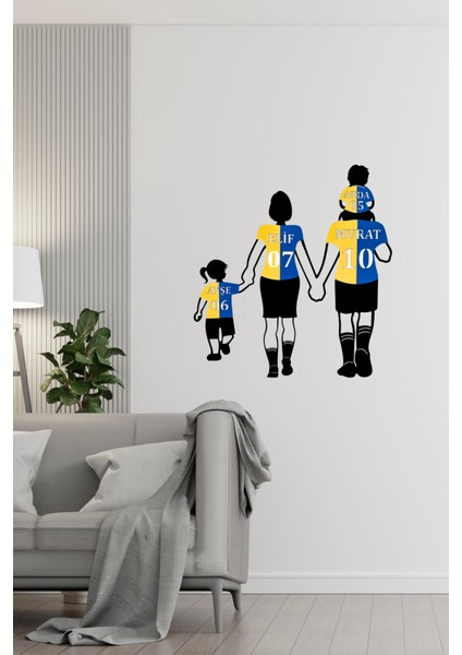 Kişiye Özel Taraftar Duvar Dekoru-Anne-Baba-1 Kız 1 Erkek Çocuk-Isimli ve Numaralı -Takım Renkleri