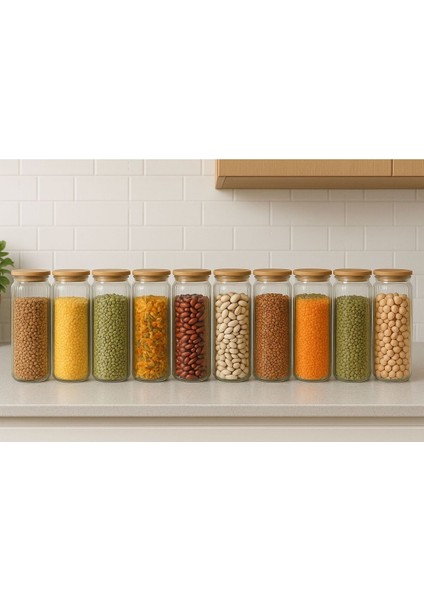 12'li Cam Kavanoz Bakliyat Seti, Vakum Kapaklı Büyük Boy Erzak Saklama Kabı 2 Lt Hacim