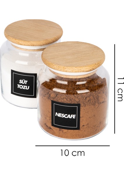 2'li Ahşap Vakumlu Kapaklı Neskafe & Süt Tozu Saklama Kabı 600 ml Cam Kavanoz fiyatları