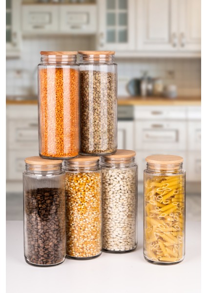 12 Adet Ahşap Vakumlu Kapaklı Cam Kavanoz ve Erzak Saklama Kabı ve Düzenleyici 1500 ml fırsatları