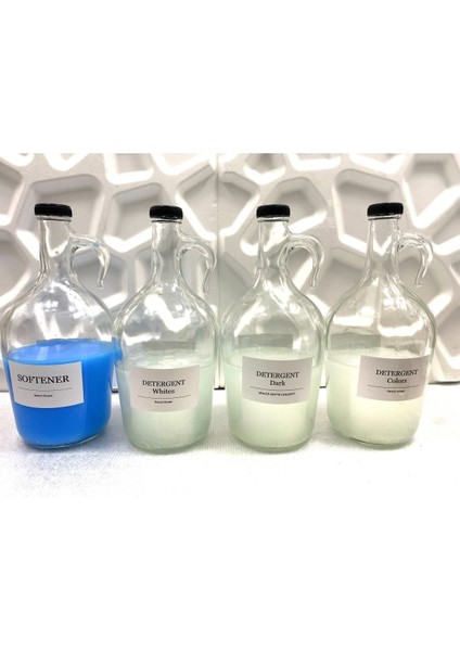 4'lü Şişe Banyo Seti Cam Softener Detergent Whites Colors Dark Şişesi 1500 ml Siyah Kapaklı fırsatları