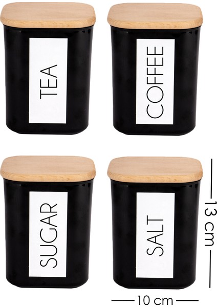 4'lü Ahşap Vakum Kapaklı Saklama Kabı Çay Şeker Kahve Tuz Akrilik Siyah Kavanoz Set 900 ml Ingilizce fiyatları