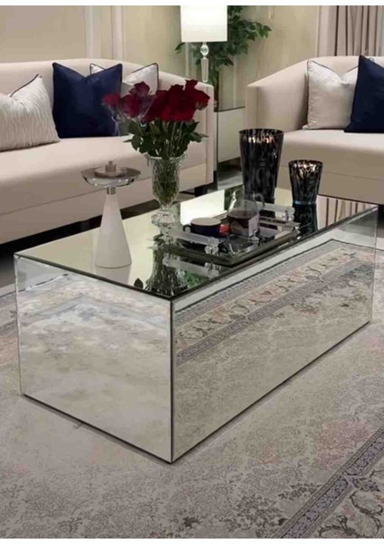 Komple Gümüş Aynalı Orta Sehpa 40X80 Yükseklik 40CM