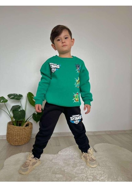 Brawl Stars Temalı Erkek Çocuk 3 Iplik Şardonlu Alt Üst Takım Süper Kalite Kumaş Sırt Baskı Detay modelleri