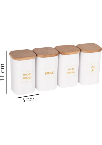 4'lü Ahşap Kapaklı Beyaz Kulak Pamuğu, Pamuk, Makyaj Pamuğu, Diş Ipi Kavanozu Akrilik fiyatları