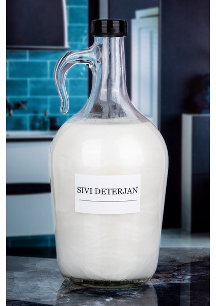 Dekoratif Cam Sıvı Deterjan Şişesi 1500 ml Siyah Kapaklı