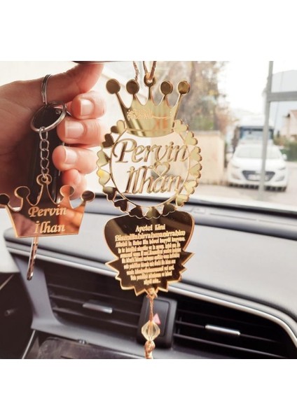 Kişiye Özel Anahtarlıklı Dikiz Aynası Süsü Kral Taçlı