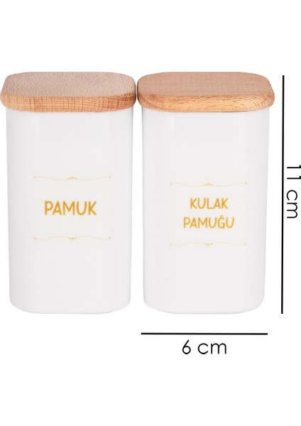 2'li Ahşap Kapaklı Beyaz Kulak Pamuğu, Pamuk, Makyaj Pamuğu, Diş Ipi Kavanozu Akrilik fırsatları