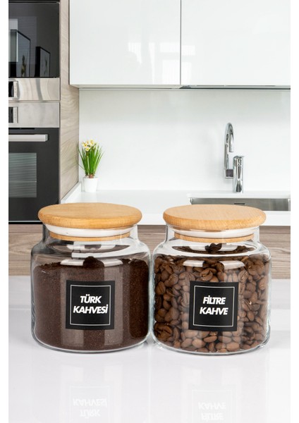 2'li Ahşap Vakumlu Kapaklı Filtre Kahve & Türk Kahvesi Saklama Kabı 600 ml Cam Kavanoz modelleri