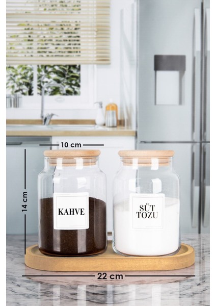 2'li Ahşap Stantlı Bambu Kapaklı Süt Tozu Kahve Etiketli Kavanoz 800 ml fiyatları