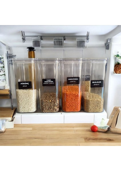 12'li Etiketli Erzak Bakliyat Kiler Dolap Mutfak Düzenleyici Saklama Kabı Seti 3000 ml modelleri