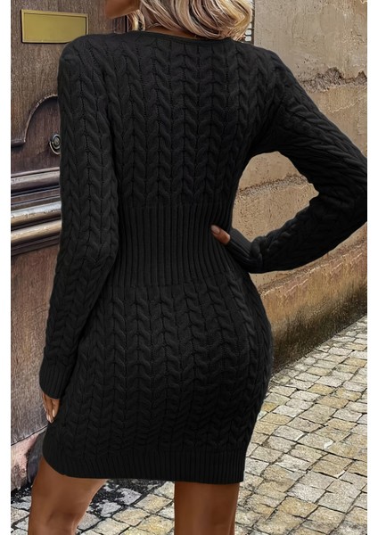 Uzun Kollu Fermuarlı Triko Örme Mini Elbise fiyatları