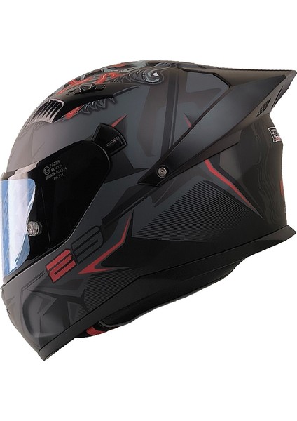 Motosiklet Kask Ece 22.R06 Double Vizörlü Full Face Spoiler Motor Kaskı Beast Black