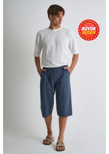 Erkek Büyük Beden %100 Pamuk Keten Görünümlü Kapri E203-27