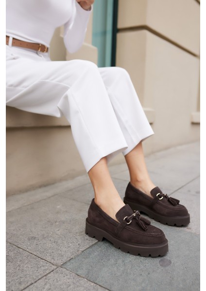Gray Kadın Kahve Gercek Suet Puskul Detay Eva Taban Loafer Ayakkabi fiyatları