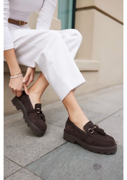 Gray Kadın Kahve Gercek Suet Puskul Detay Eva Taban Loafer Ayakkabi modelleri