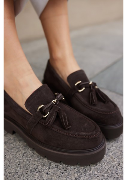 Gray Kadın Kahve Gercek Suet Puskul Detay Eva Taban Loafer Ayakkabi indirimleri