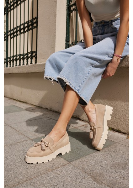 Gray Kadın Kahve Gercek Suet Puskul Detay Eva Taban Loafer Ayakkabi