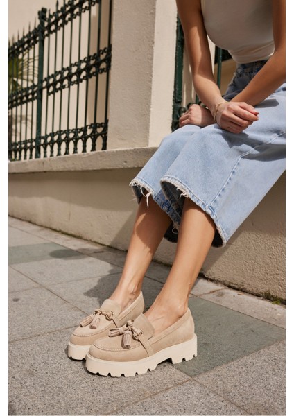 Gray Kadın Kahve Gercek Suet Puskul Detay Eva Taban Loafer Ayakkabi modelleri