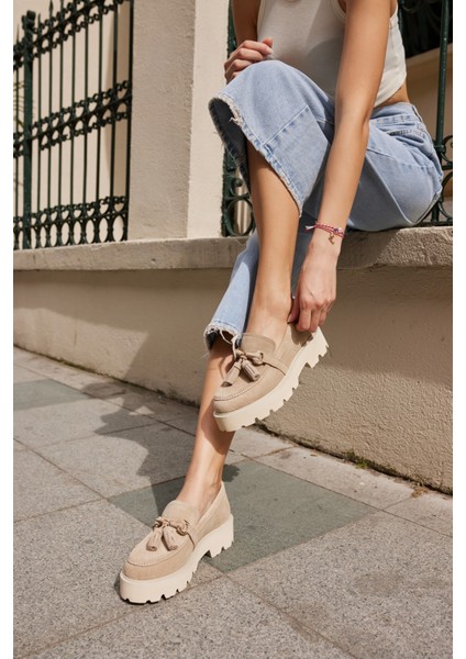 Gray Kadın Kahve Gercek Suet Puskul Detay Eva Taban Loafer Ayakkabi fırsatları