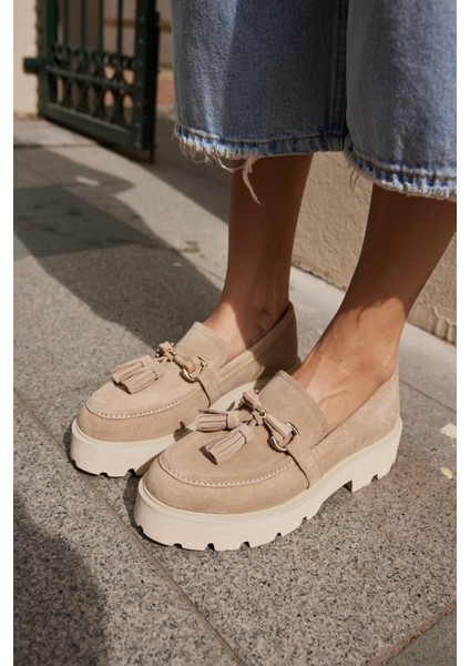 Gray Kadın Kahve Gercek Suet Puskul Detay Eva Taban Loafer Ayakkabi