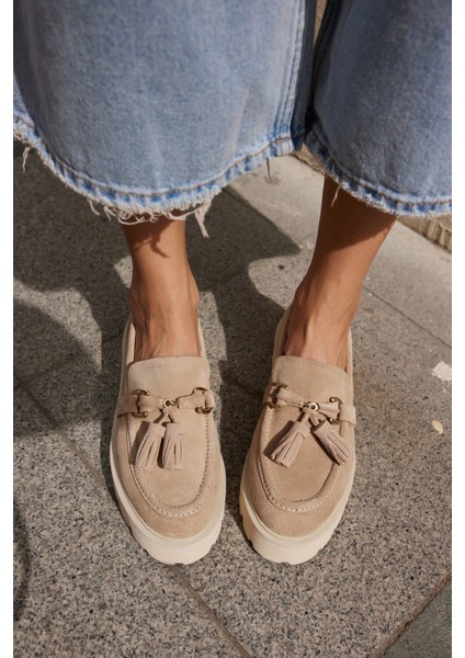 Gray Kadın Kahve Gercek Suet Puskul Detay Eva Taban Loafer Ayakkabi
