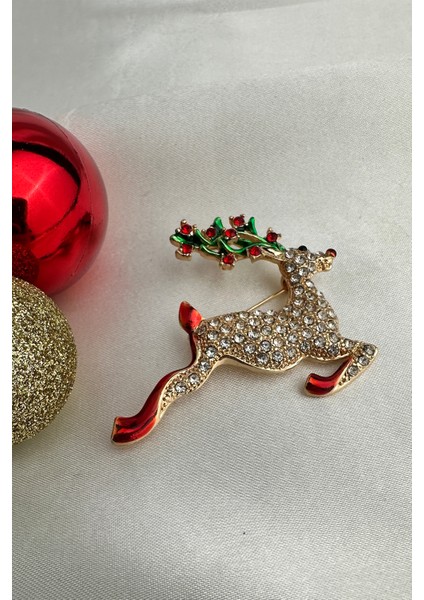 Yılbaşı Özel Mineli Taşlı Sevimli Geyik Broş (6cm) indirimleri