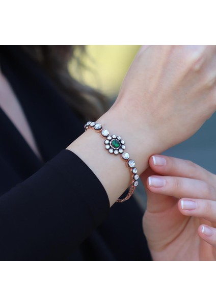 Elmas Montür Rose Gold Kaplama Zümrüt Taşlı Gümüş Bileklik fiyatları
