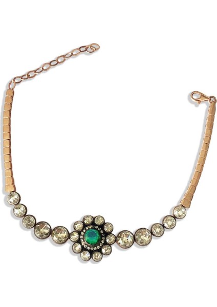 Elmas Montür Rose Gold Kaplama Zümrüt Taşlı Gümüş Bileklik indirimleri