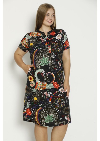 Kadın Kısa Kollu Cepli Düğmeli Büyük Beden Penye Modal Pamuklu Elbise fiyatları