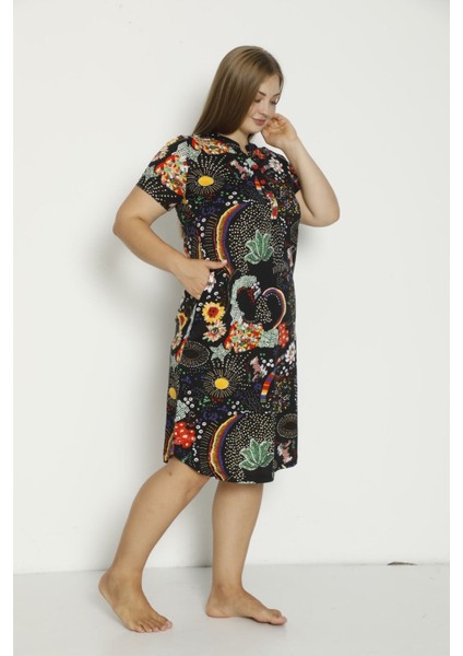 Kadın Kısa Kollu Cepli Düğmeli Büyük Beden Penye Modal Pamuklu Elbise modelleri