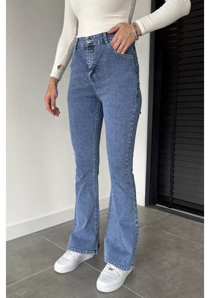 Yüksek Bel Ispanyol Paça Likralı Kadın Kot Jean Pantolon P-00010982 modelleri