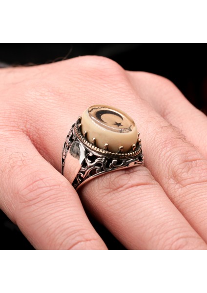 Ayyıldızlı 925 Ayar Gümüş Erkek Yüzük