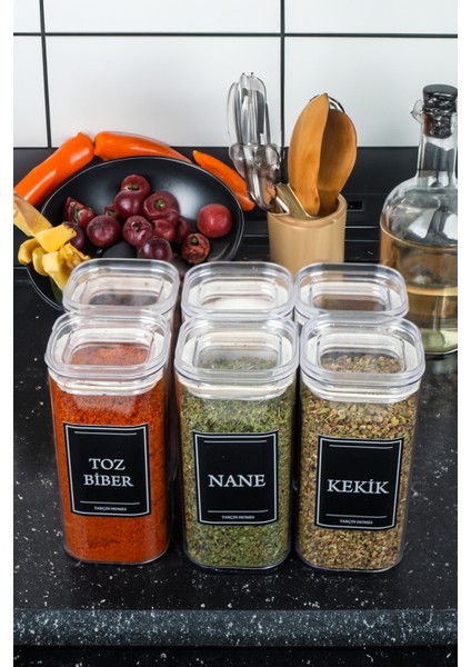 6'lı 300 ml Vakumlu Etiketli Mika Baharatlık Seti Saklama Kabı