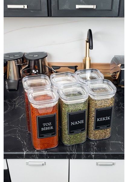 6'lı 300 ml Vakumlu Etiketli Mika Baharatlık Seti Saklama Kabı fiyatları