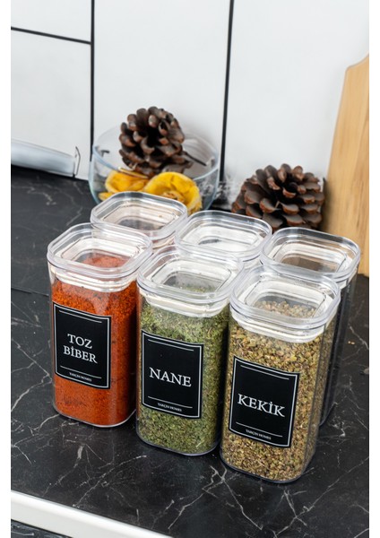 6'lı 300 ml Vakumlu Etiketli Mika Baharatlık Seti Saklama Kabı modelleri